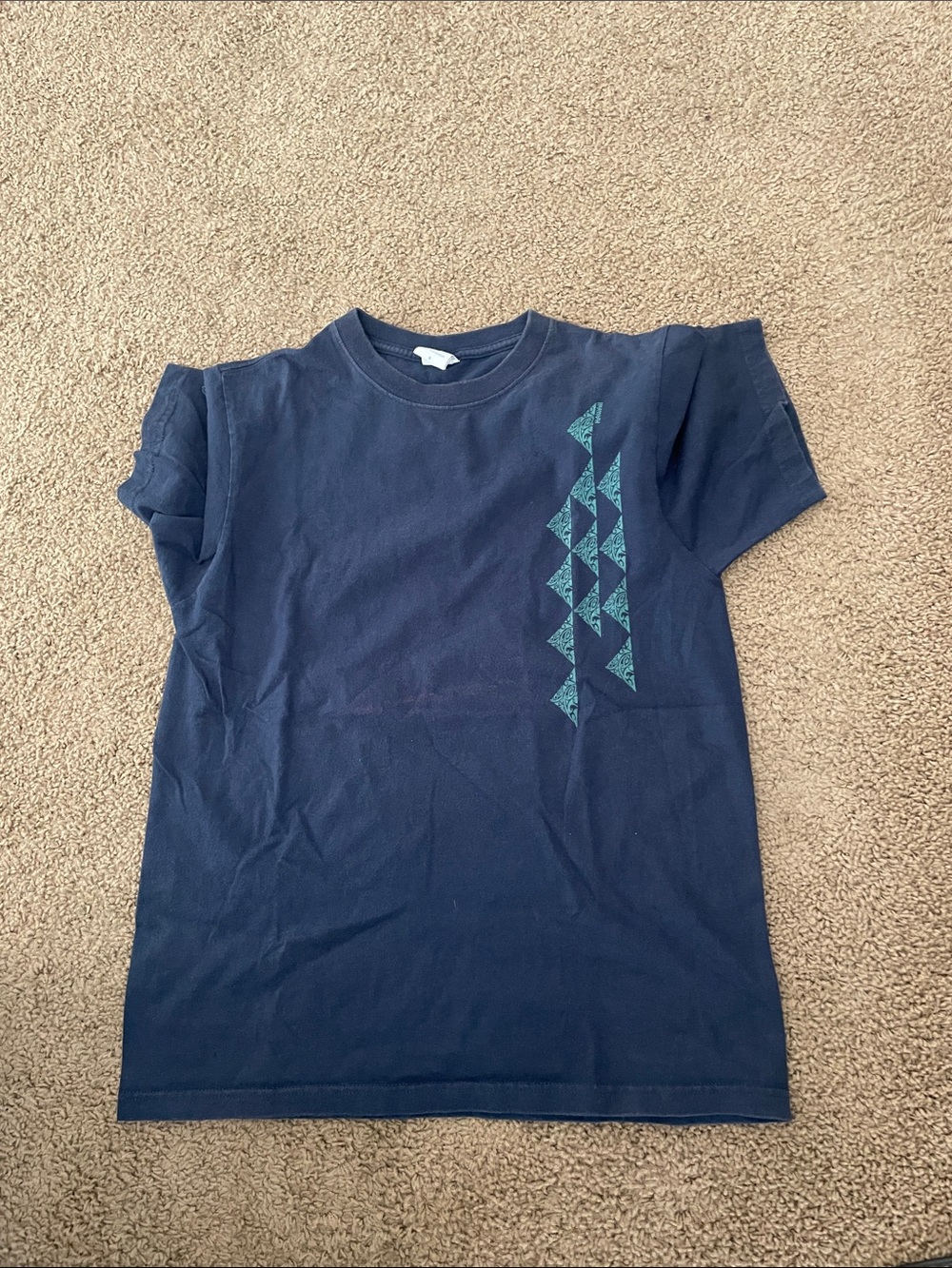 Navy Short Sleeve Tee with Teal Triangle Stripe